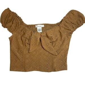 Urban Romantics Tie Front Shirred Eyelet Crop size Small